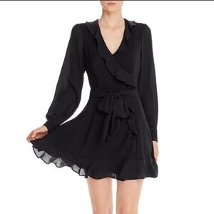 NWT Parker NY Cadence Long Sleeve Black Ruffle Mini Wrap Dress
